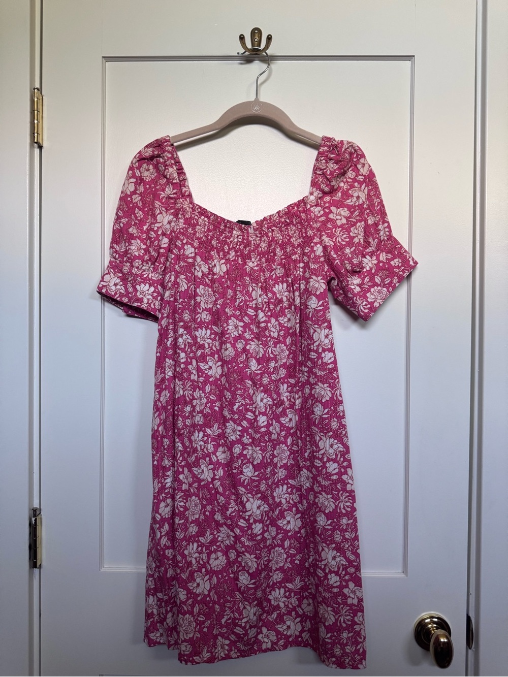 J Crew Women's Pink Floral Puff-Sleeve Sundress